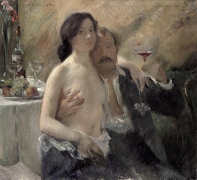 Zelfportret met zijn vrouw en een sektglas, 1902 door Lovis Corinth